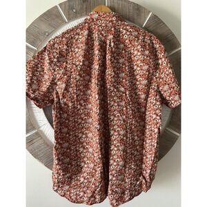 J Crew Secret Wash Classic Floral Print Button Up L Orange Short Sleeve